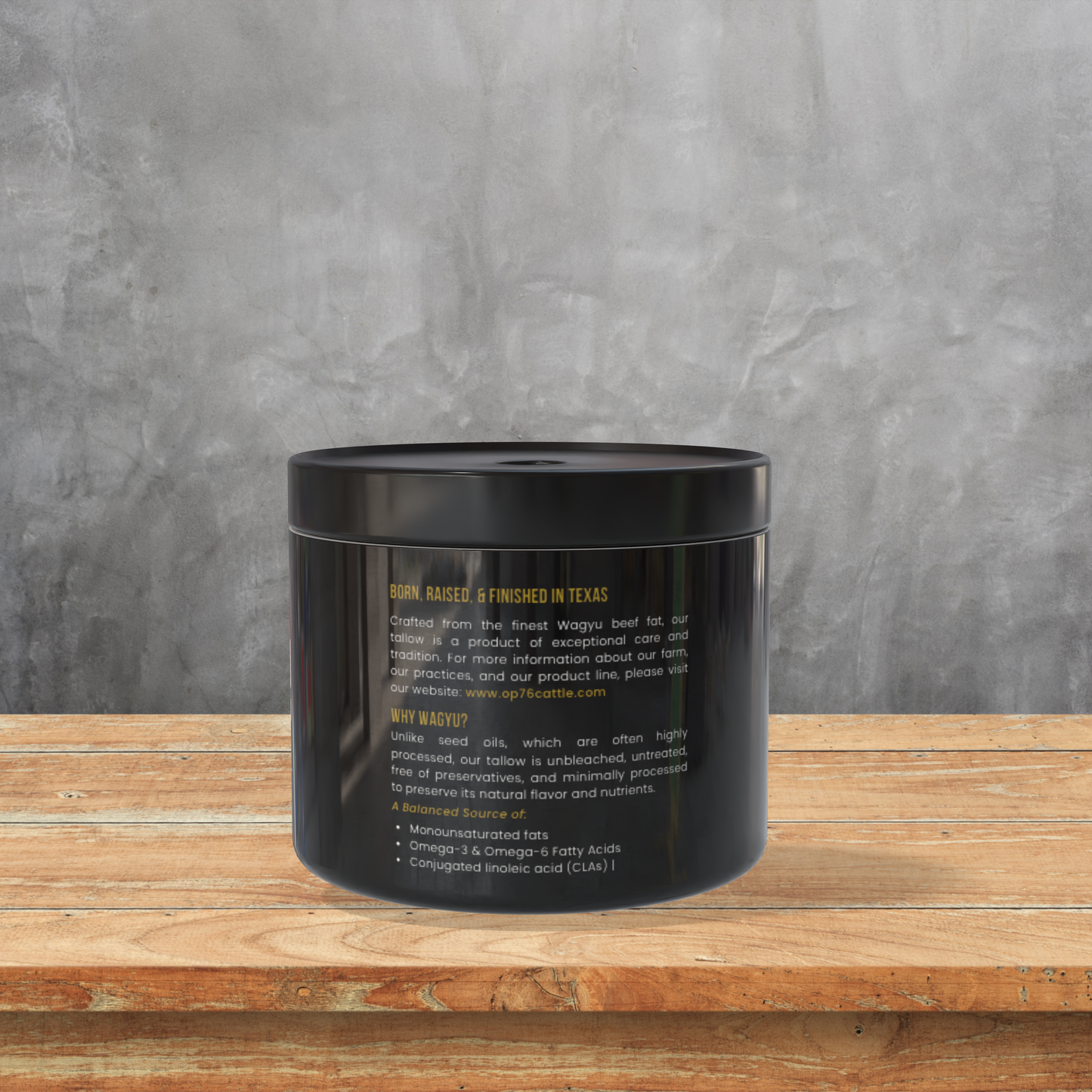 product label listing the benefits of wagyu beef tallow
