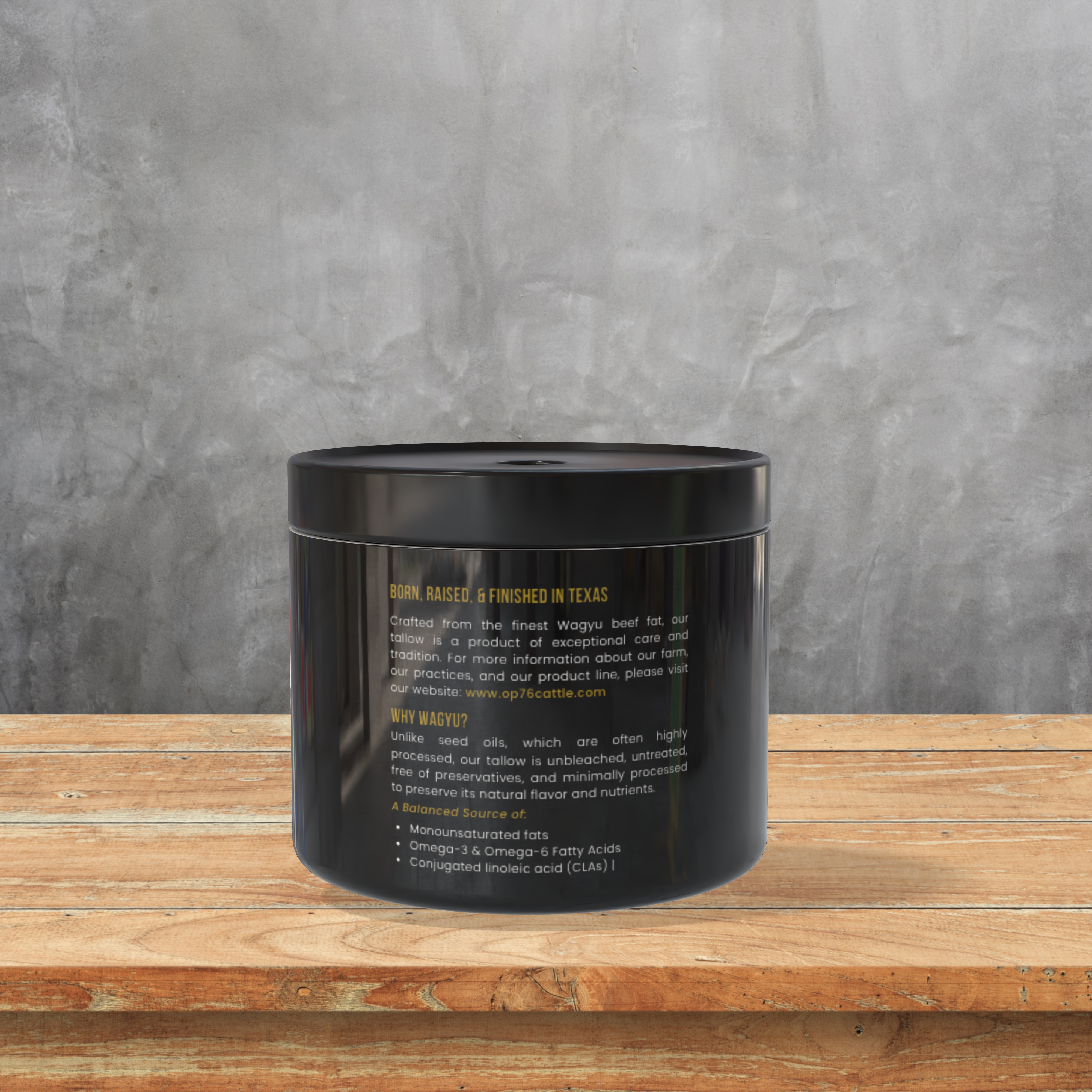 product label listing the benefits of wagyu beef tallow