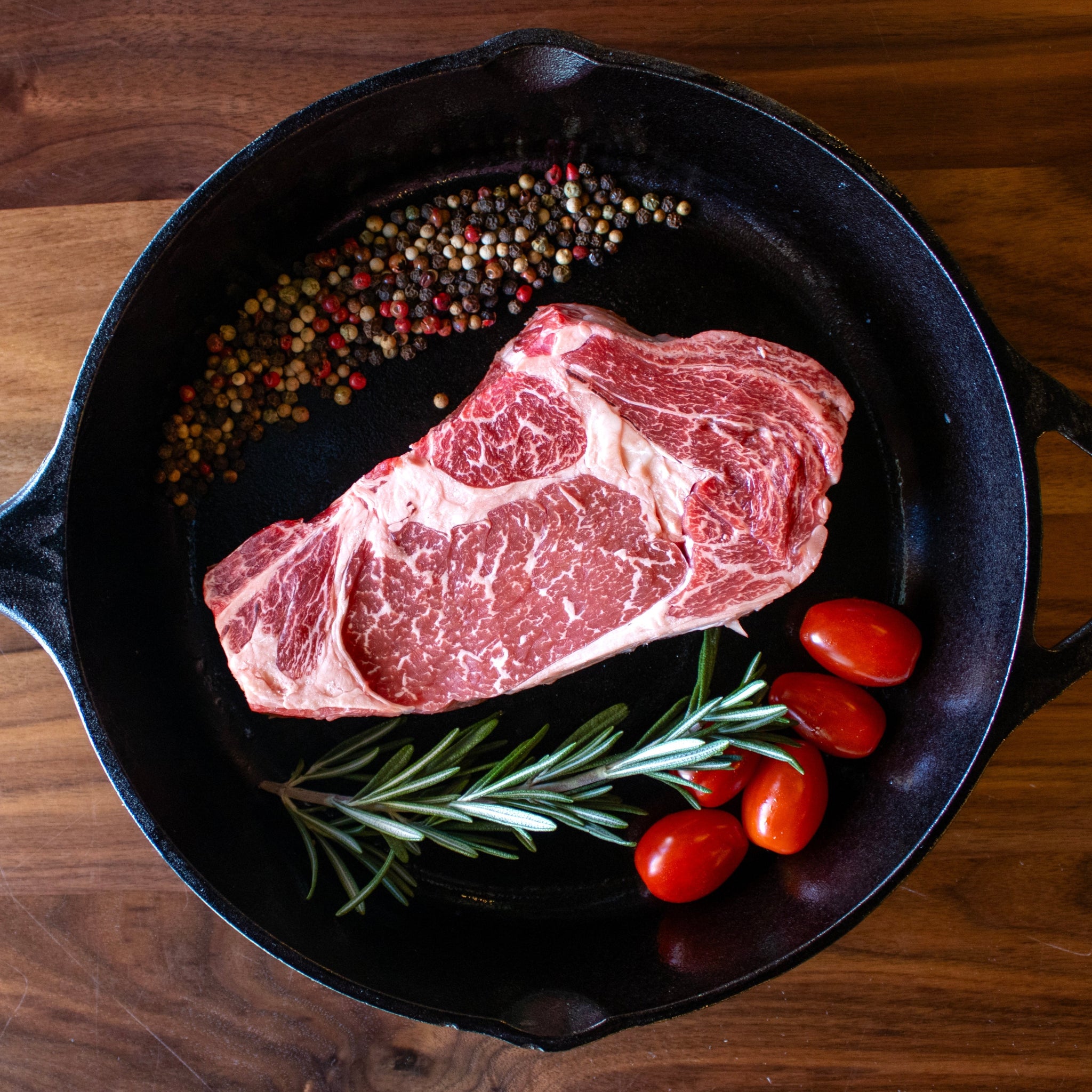 boneless wagyu ribeye in a cast iron skillet