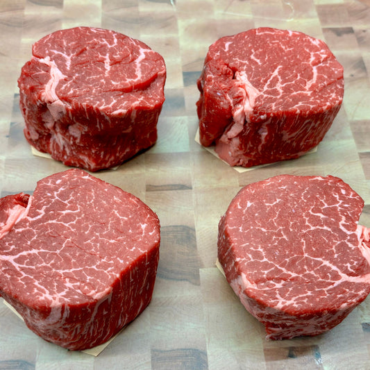 four individual wagyu filet mignon steaks